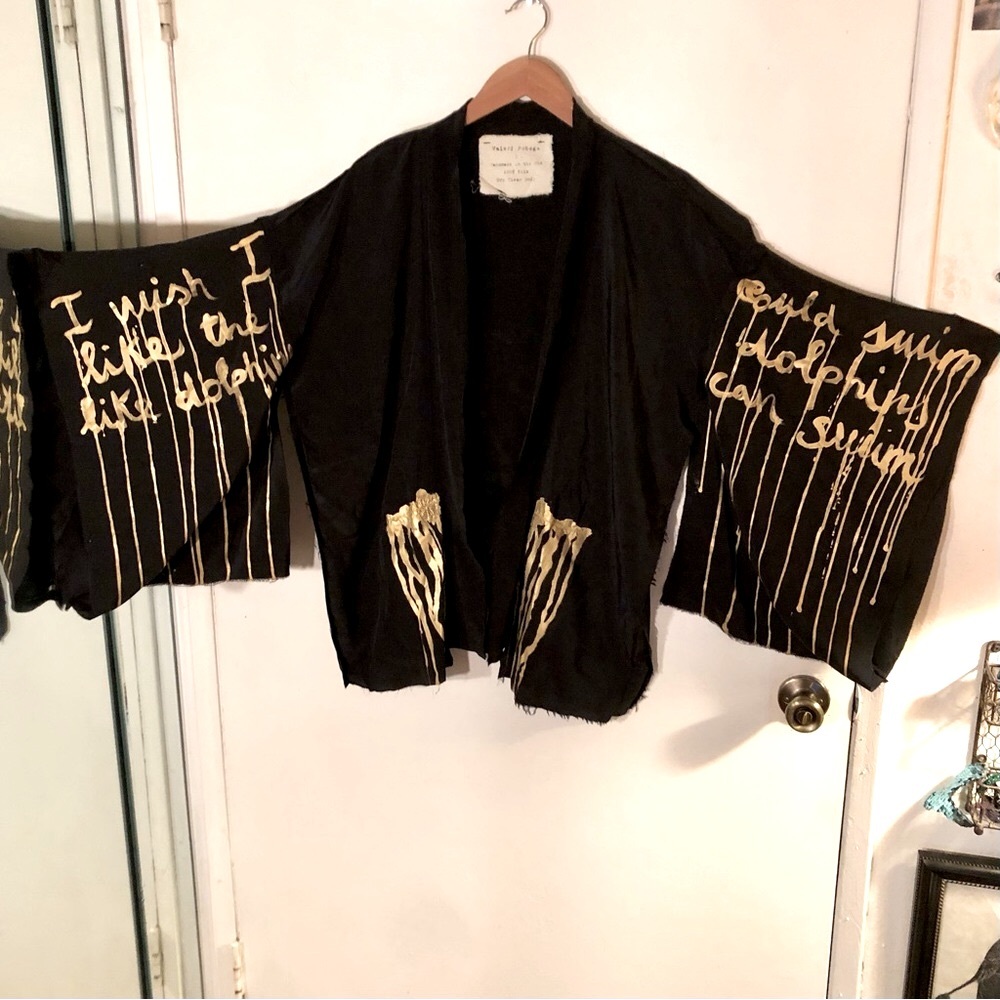 Silk Kimono style cardigan - Hand Painted Gold ONE OF A KIND - Italian Designer